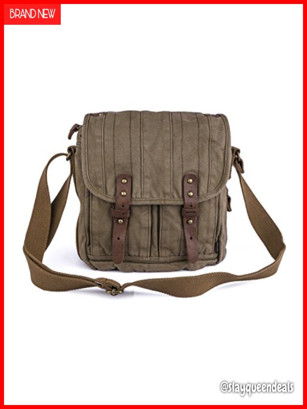 Cotton Canvas Crossbody Messenger Bag with Leather Trim